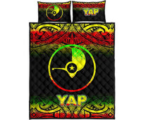 Yap Quilt Bed Set - Yap Flag Fog Style Reggae Version Art - Polynesian Pride