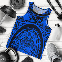Polynesian Men's Tank Top - Guam Flag, Seal with Maui Moana Tattoo Blue - Polynesian Pride