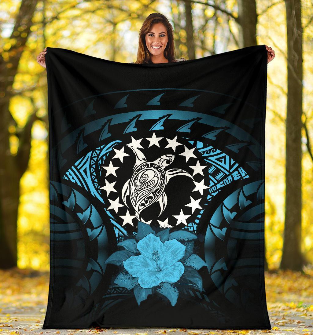 Cook Islands Premium Blanket - Turquoise Hibiscus - Polynesian Pride