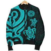 American Samoa Men's Bomber Jacket - Turquoise Tentacle Turtle - Polynesian Pride