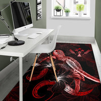 Kosrae Polynesian Area Rugs - Turtle With Blooming Hibiscus Red - Polynesian Pride