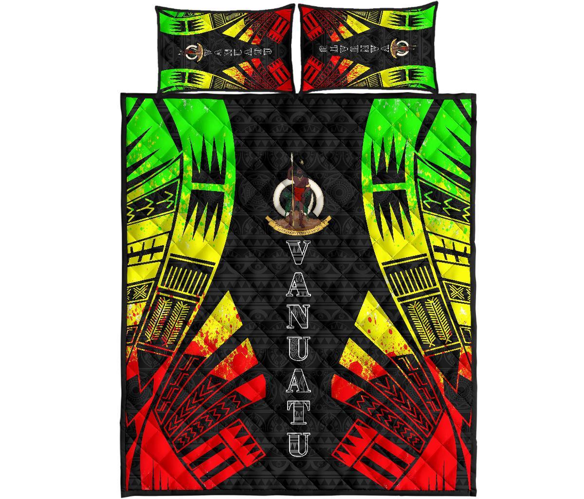Vanuatu Quilt Bed Set - Vanuatu Coat Of Arms Reggae Tattoo Style Art - Polynesian Pride