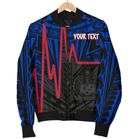Samoa Personalised Men's Bomber Jacket - Samoa Seal With Polynesian Patterns In Heartbeat Style (Blue) - Polynesian Pride