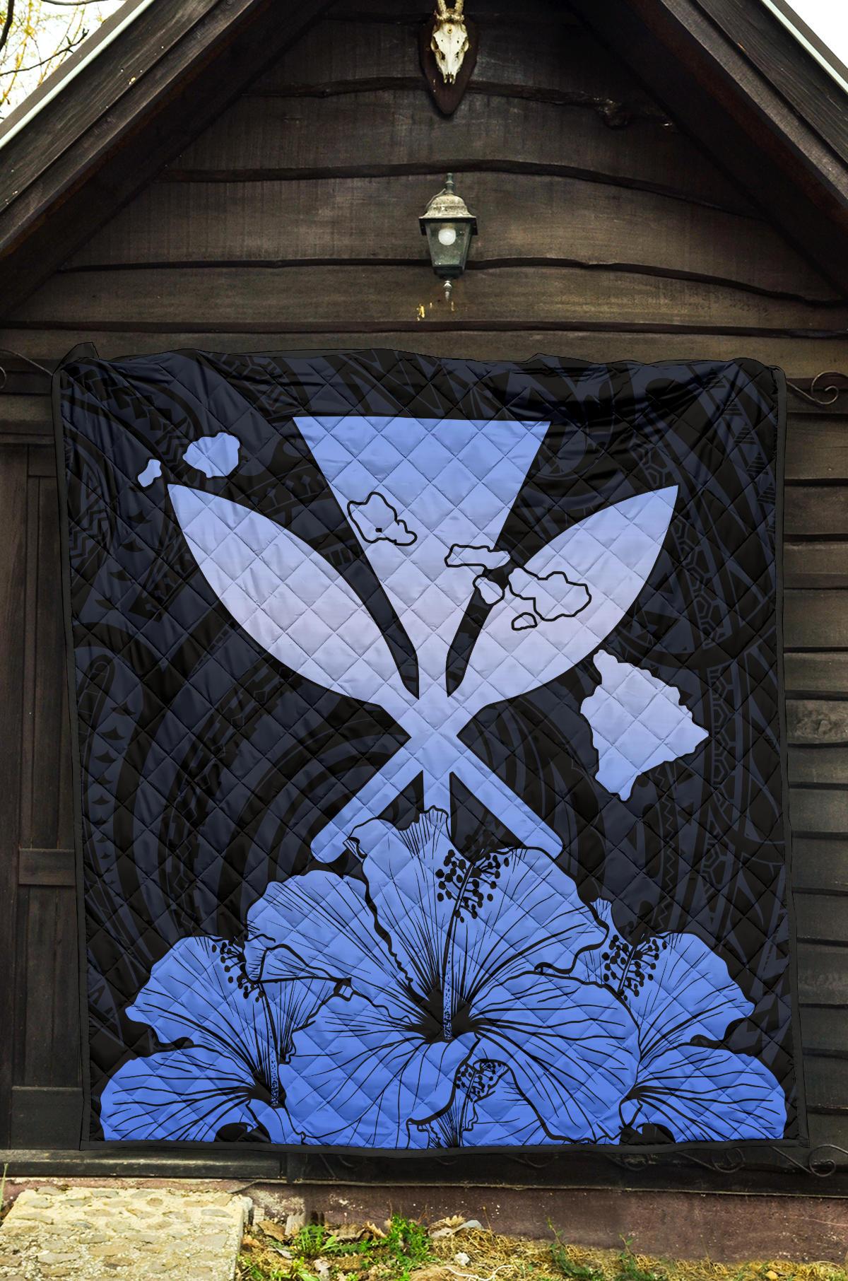 Hawaiian Kanaka Premium Quilt Hibiscus Polynesian Love Blue - Polynesian Pride