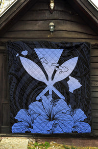Hawaiian Kanaka Premium Quilt Hibiscus Polynesian Love Blue - Polynesian Pride