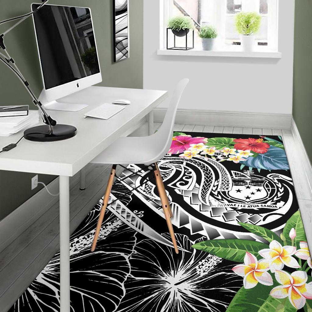 Polynesian Samoa Area Rug - Summer Plumeria (Black) - Polynesian Pride