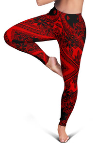 Polynesian Plumeria Mix Red Black Hawaii Women's Leggings AH - Polynesian Pride