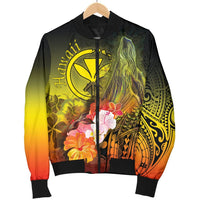 Polynesian Hawaii Men's Bomber Jacket - Kanaka Maoli Humpback Whale with Tropical Flowers (Yellow) - Polynesian Pride