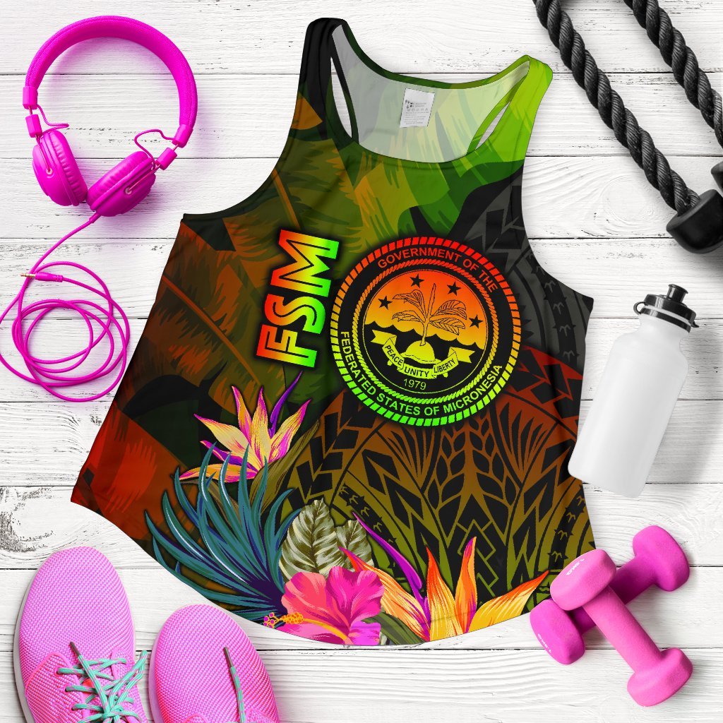 Federated States of Micronesia Polynesian Women's Racerback Tank - Hibiscus and Banana Leaves - Polynesian Pride