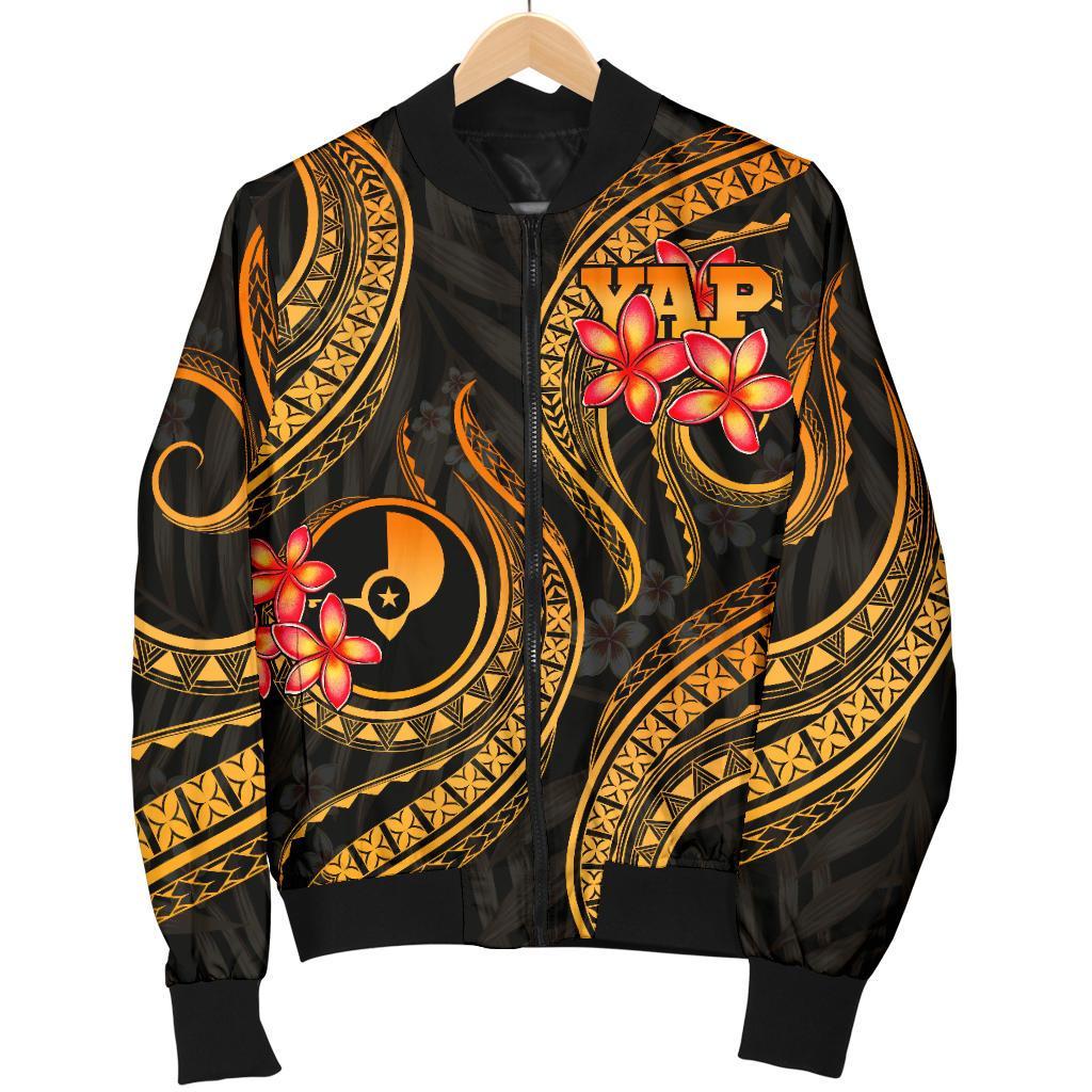 Yap Micronesian Men Bomber Jacket - Gold Plumeria Gold - Polynesian Pride