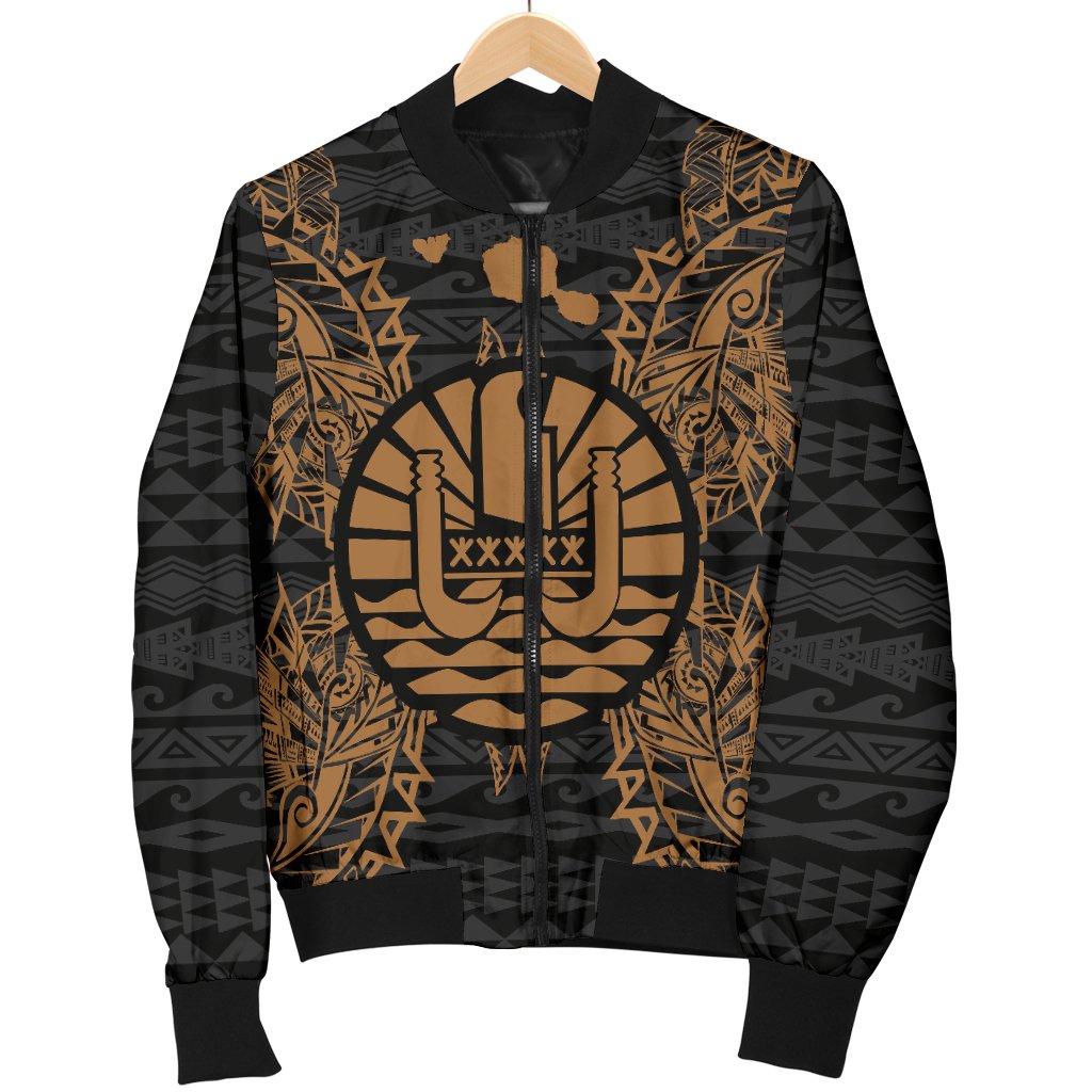 French Polynesia Polynesian Men's Bomber Jacket Map Gold - Polynesian Pride