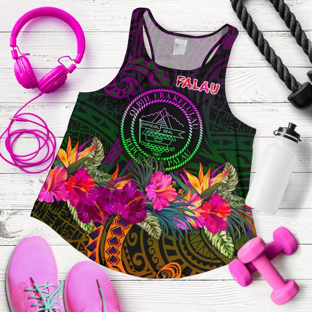 Palau Women's Racerback Tank - Summer Hibiscus Art - Polynesian Pride