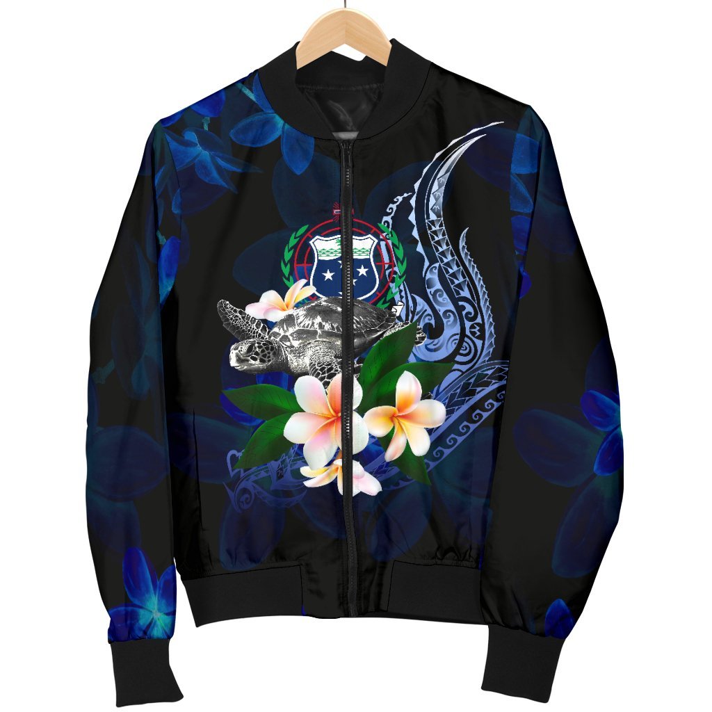 Samoa Polynesian Men's Bomber Jacket - Turtle With Plumeria Flowers - Polynesian Pride