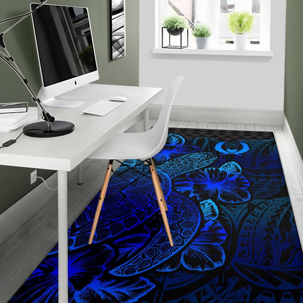 Pohnpei Area Rugs Turtle Hibiscus Blue - Polynesian Pride