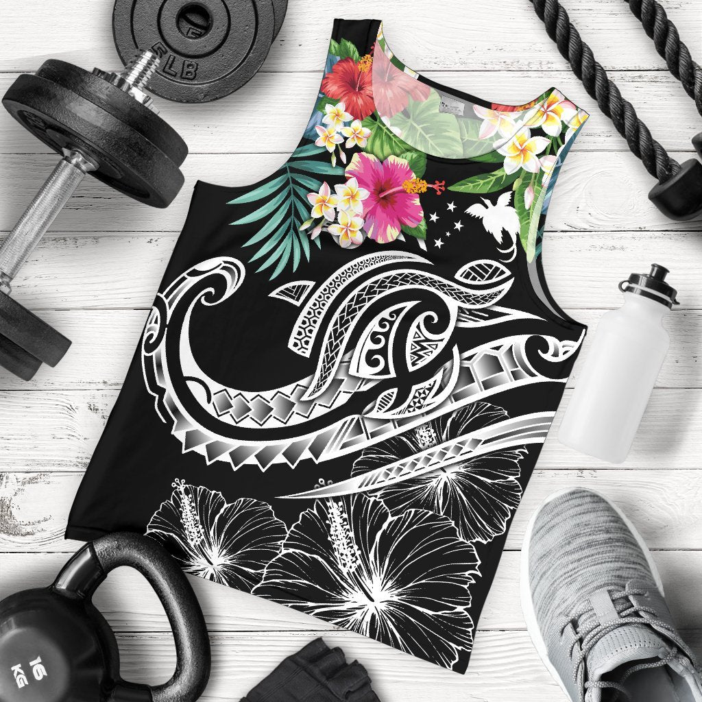 Papua New Guinea Polynesian Men's Tank Top - Summer Plumeria (Black) Black - Polynesian Pride