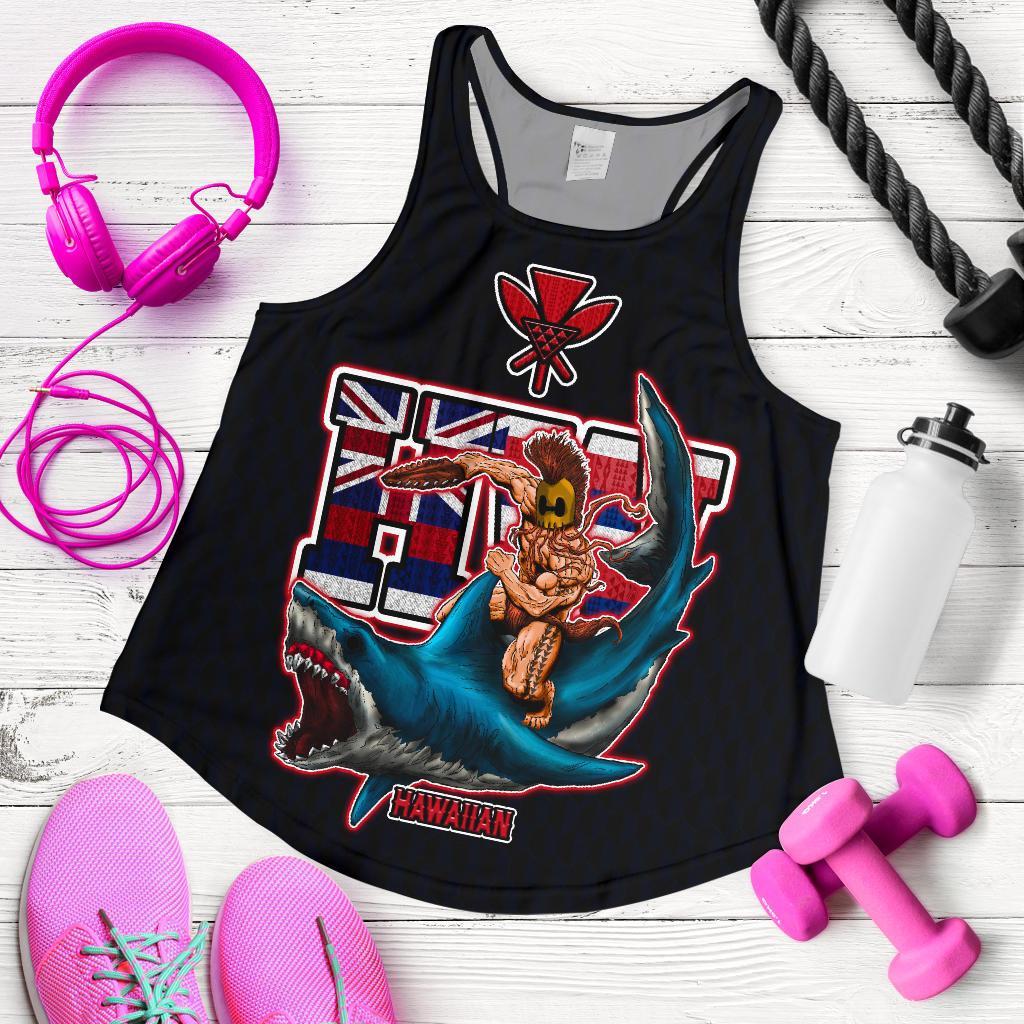 Polynesian Hawaii Women's Racerback Tank - Shark Warrior Black - Polynesian Pride