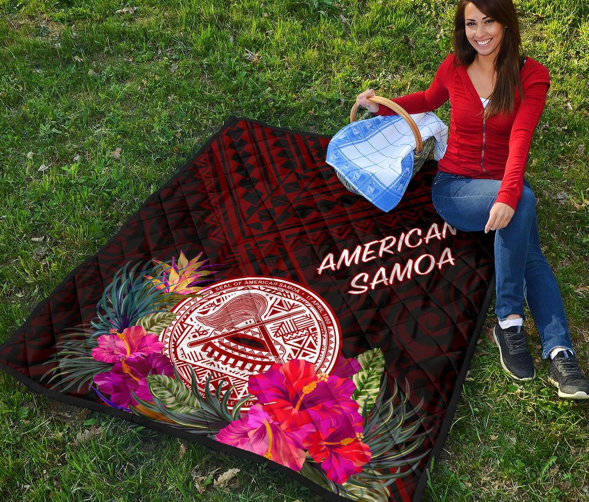 American Samoa Premium Quilt - Coat Of Arm With Polynesian Patterns - Polynesian Pride