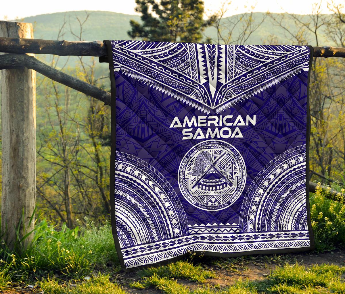 American Samoa Premium Quilt - American Samoa Seal Polynesian Chief Dark Blue Version - Polynesian Pride