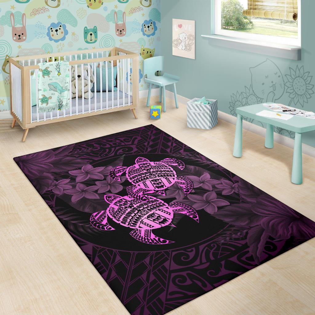 hawaii Rug - Turtle Strong Pattern Hibiscus Plumeria Pink AH - Polynesian Pride