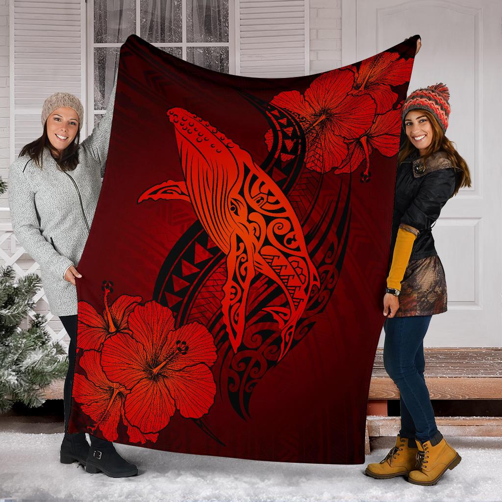 Hawaii Whale Swim Poly Red Premium Blanket - Polynesian Pride