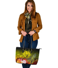 Tahiti Custom Personalised Leather Tote Bag - Humpback Whale with Tropical Flowers (Yellow) - Polynesian Pride