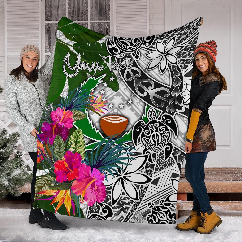 Pohnpei Custom Personalised Premium Blanket White - Turtle Plumeria Banana Leaf White - Polynesian Pride