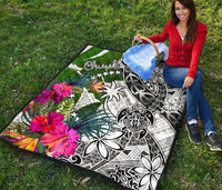 Chuuk Premium Quilt White - Turtle Plumeria Banana Leaf - Polynesian Pride
