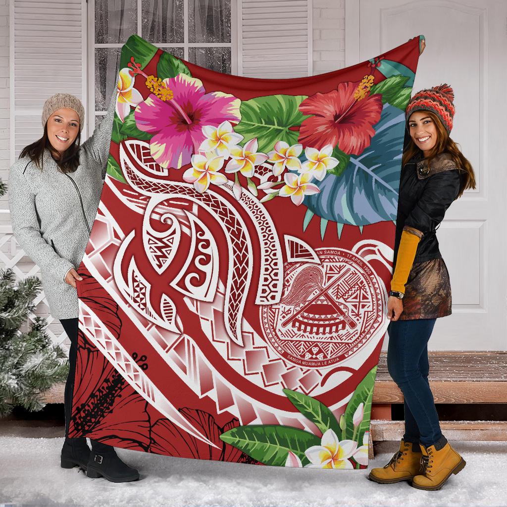 Polynesian American Samoa Premium Blanket - Summer Plumeria (Red) - Polynesian Pride