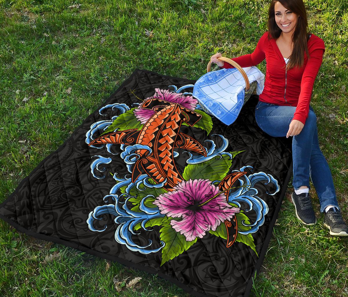 Hawaii Polynesian Premium Quilt - Cephalofoil Tattoo Hibiscus - Polynesian Pride