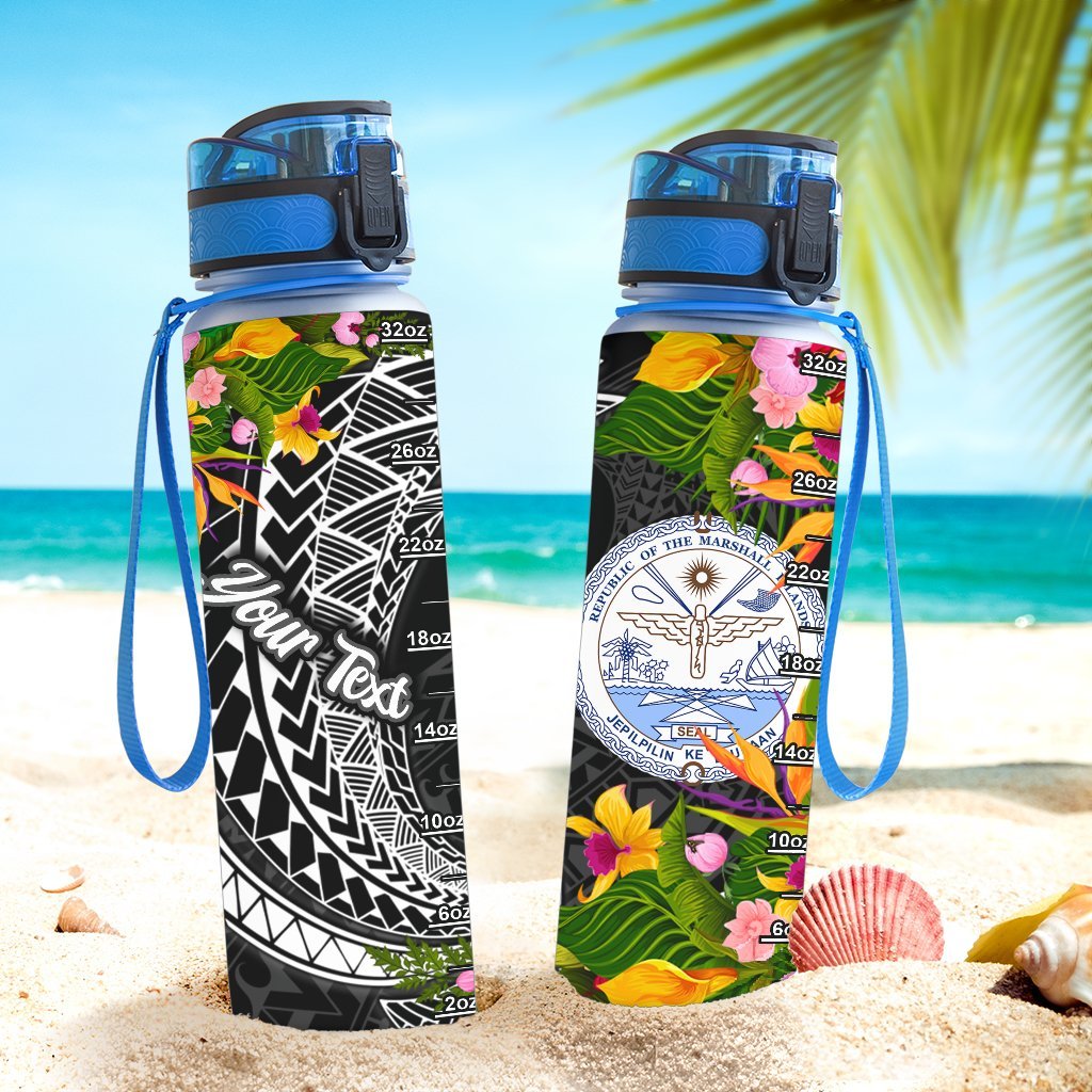 Marshall Islands Custom Personalised Hydro Tracking Bottle - Seal Spiral Polynesian Patterns - Polynesian Pride