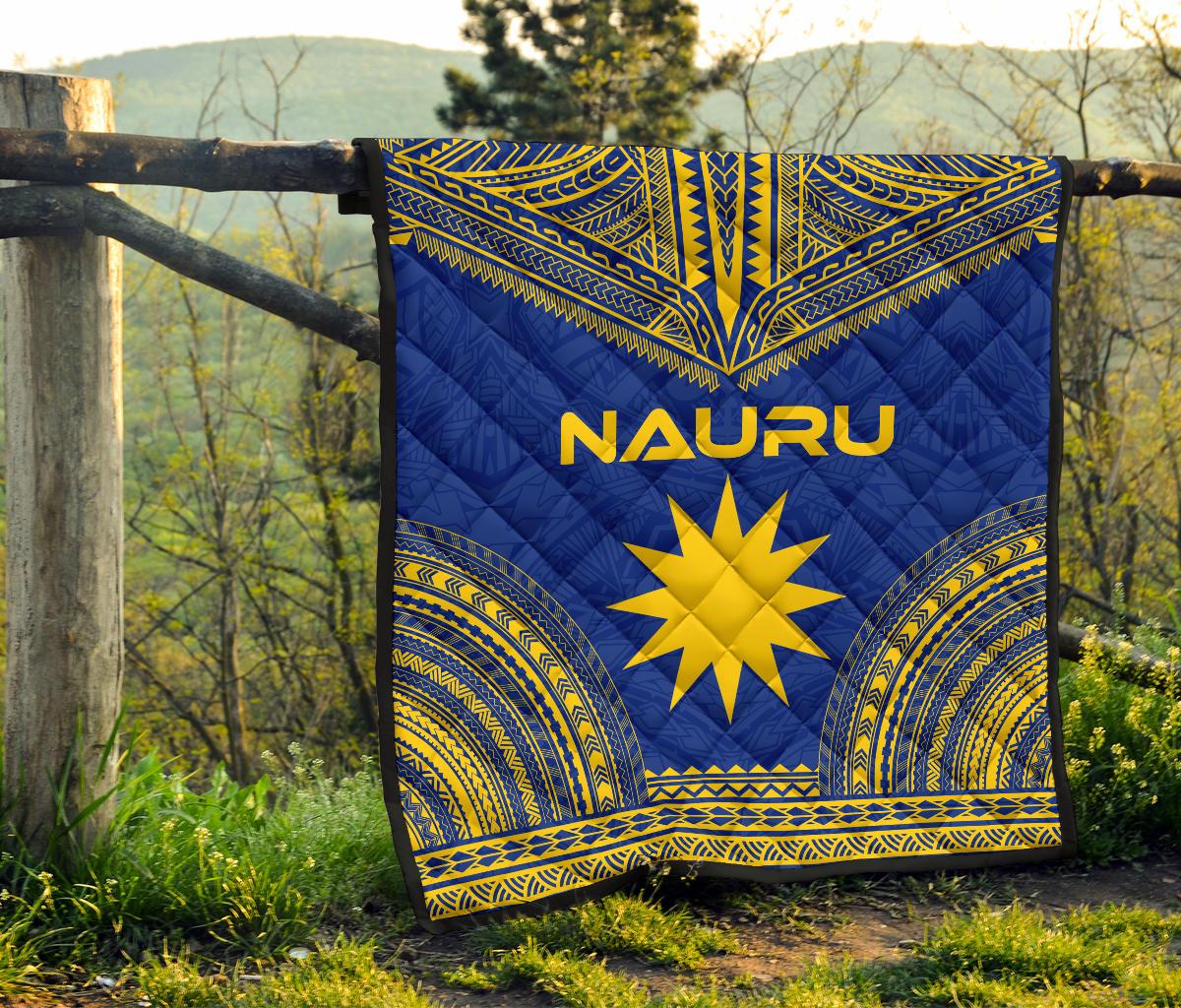 Nauru Premium Quilt - Nauru Flag Polynesian Chief Blue Version - Polynesian Pride