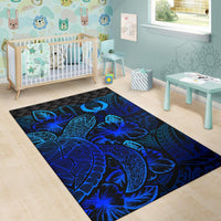 Pohnpei Area Rugs Turtle Hibiscus Blue - Polynesian Pride