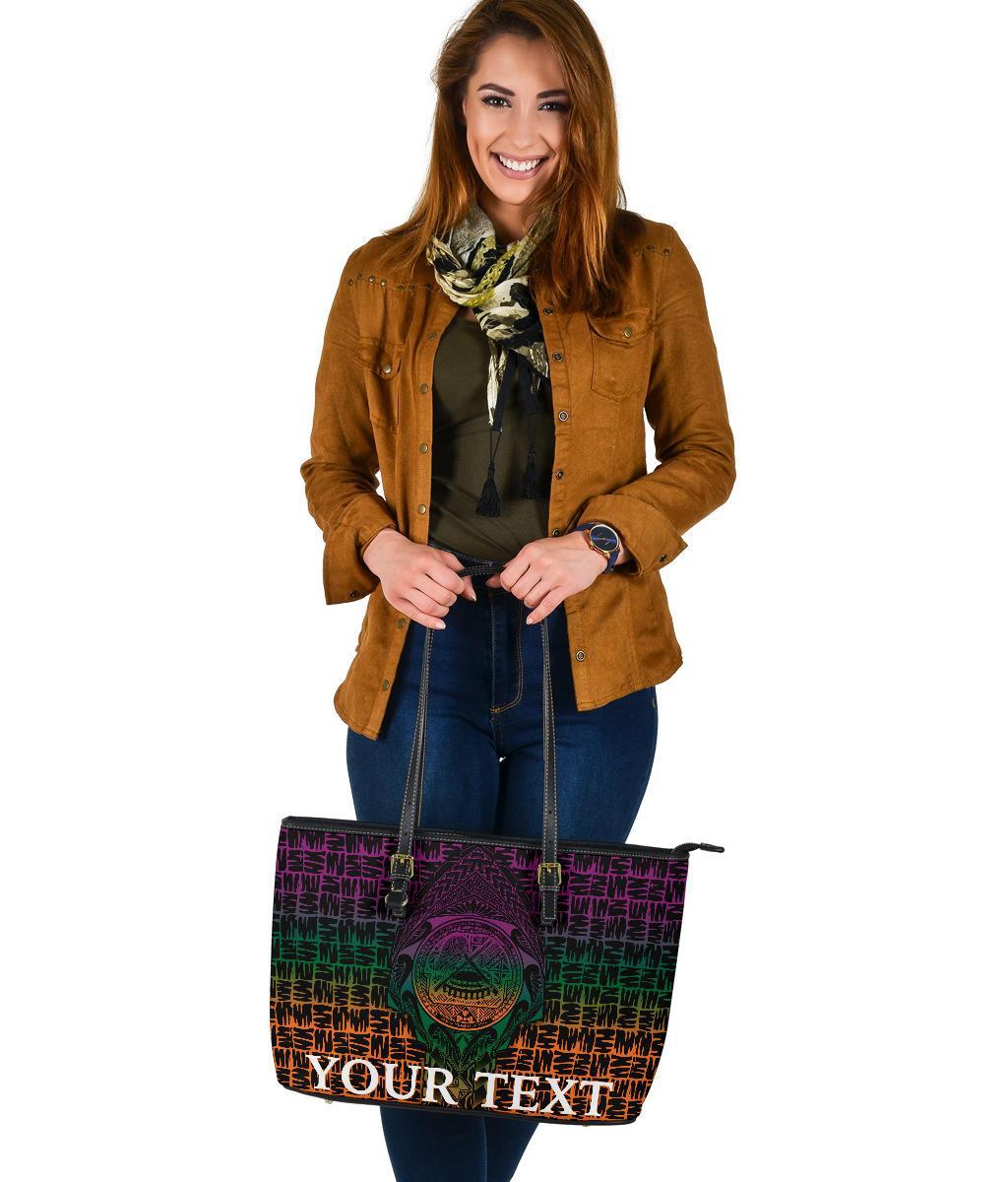 American Samoa Custom Personalised Large Leather Tote Bag - AS Seal Rocket Style - Polynesian Pride