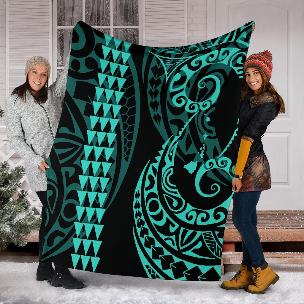 Hawaii Kakau Turquoise Polynesian Premium Blanket - Polynesian Pride