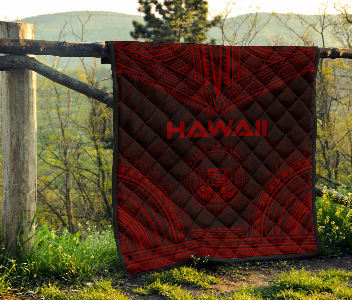 Hawaii Premium Quilt - Hawaii Seal Polynesian Chief Dark Red Version - Polynesian Pride