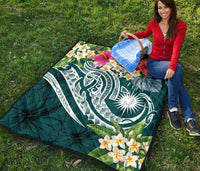 Marshall Islands Polynesian Premium Quilt - Summer Plumeria (Turquoise) - Polynesian Pride
