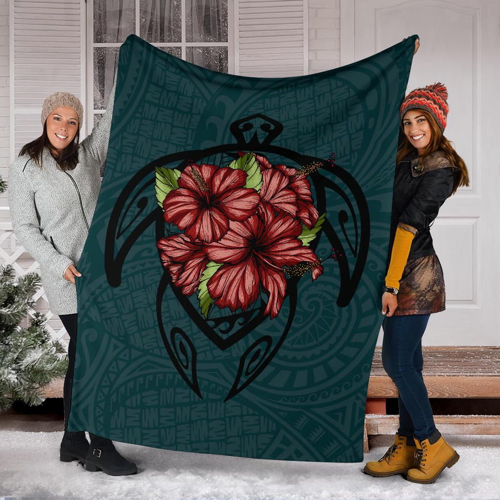 Hawaii Turtle Hibiscus Polynesian Premium Blankets - Polynesian Pride