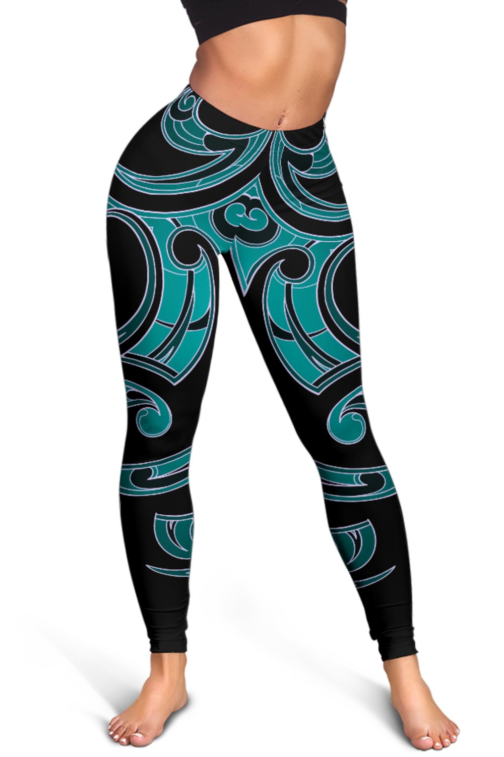 Hawaii Tribal Polynesian Tribal Women's Leggings - Turquoise - Juno Style - AH - Polynesian Pride