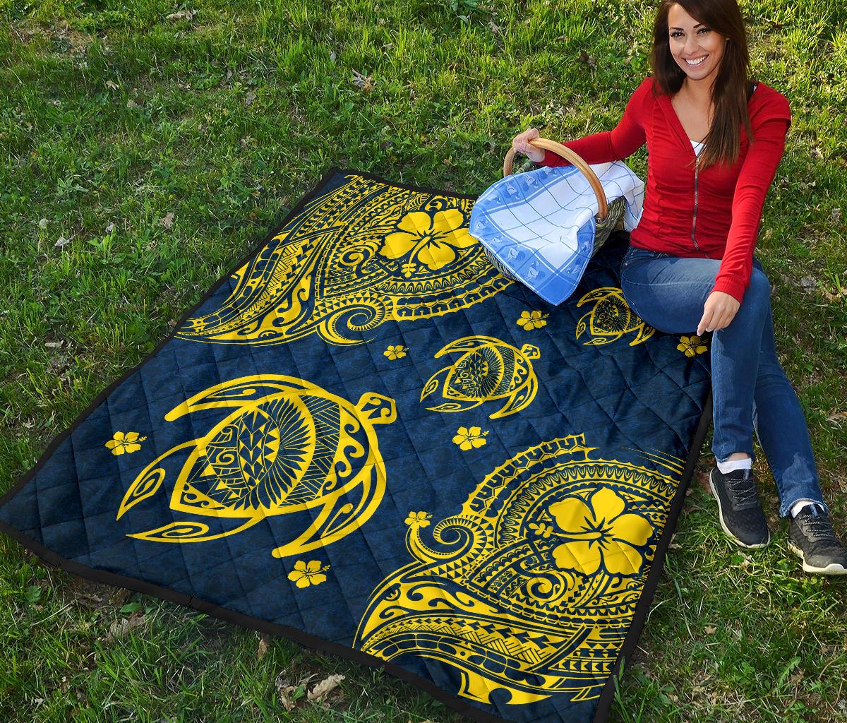 Hawaii Turtle Polynesian Premium Quilt - Kala Style - Polynesian Pride