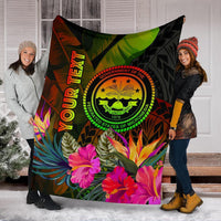 Federated States of Micronesia Polynesian Personalised Premium Blanket - Hibiscus and Banana Leaves - Polynesian Pride