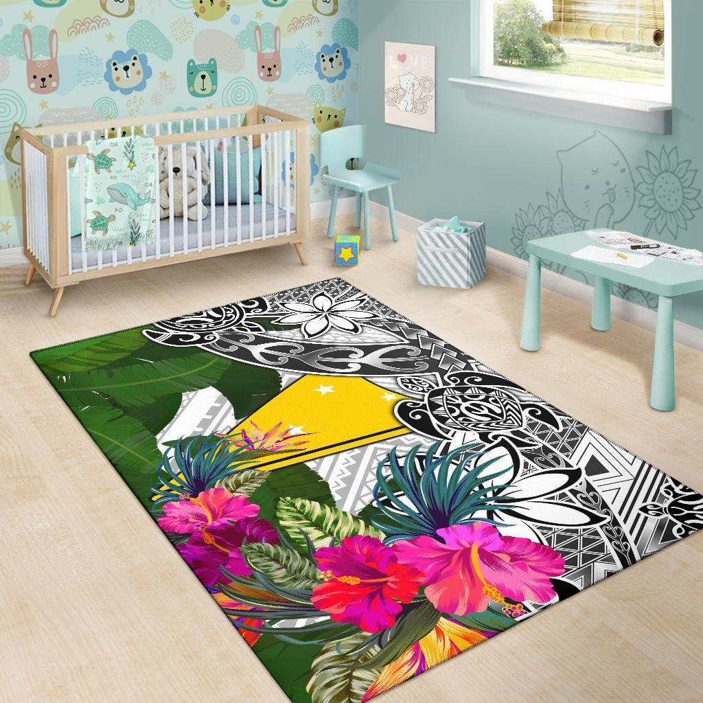 Tokelau Area Rug White - Turtle Plumeria Banana Leaf - Polynesian Pride