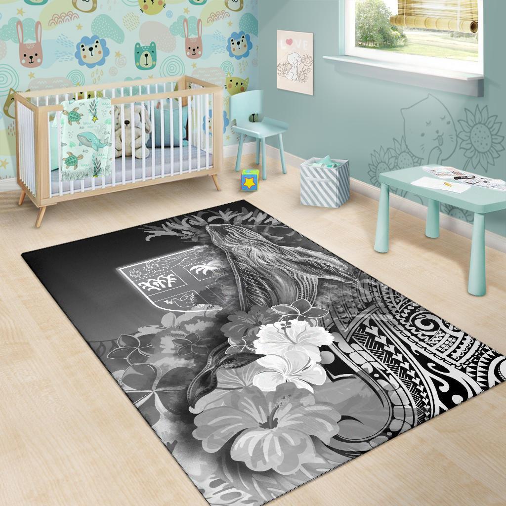 Fiji Area Rug - Humpback Whale with Tropical Flowers (White) - Polynesian Pride