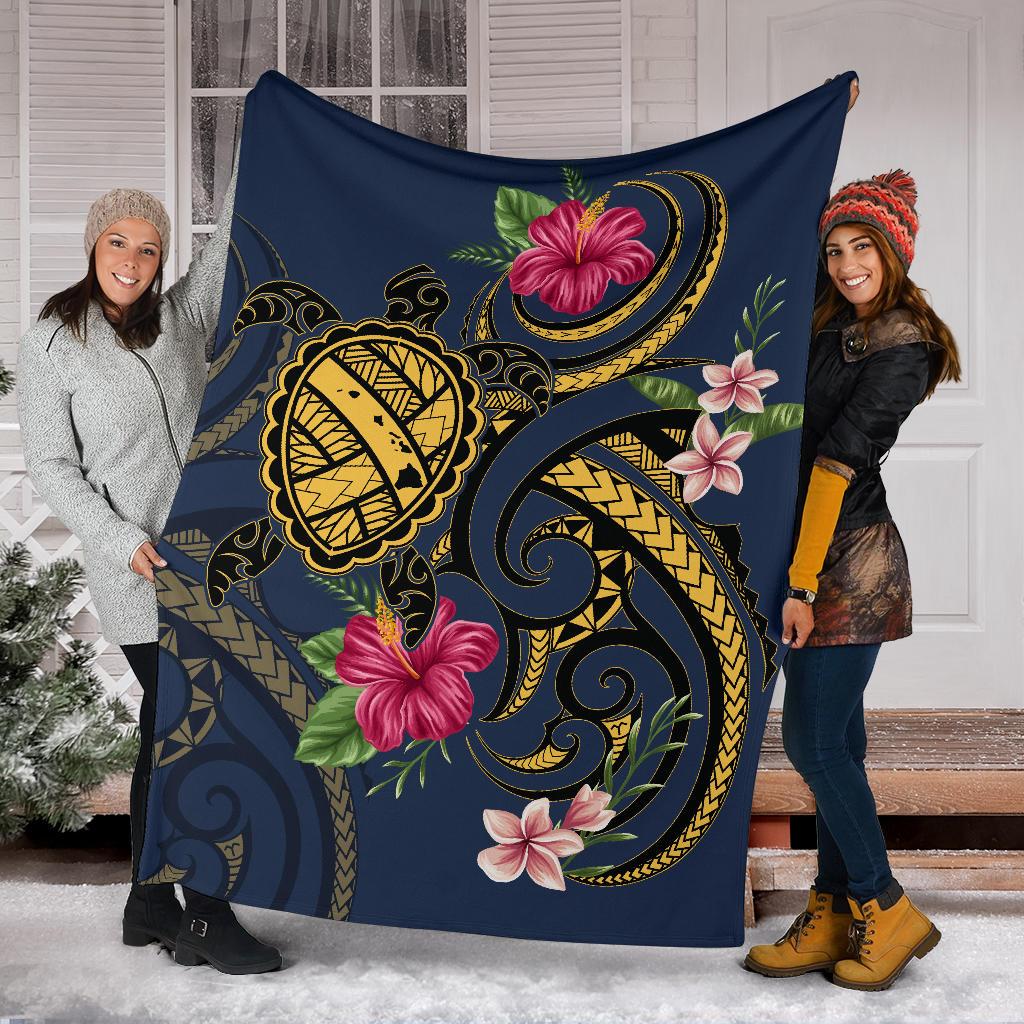 Hawaii Polynesian Turtle Hibiscus Plumeria Premium Blanket - Nane Style - Polynesian Pride