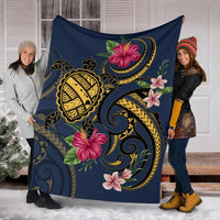 Hawaii Polynesian Turtle Hibiscus Plumeria Premium Blanket - Nane Style - Polynesian Pride