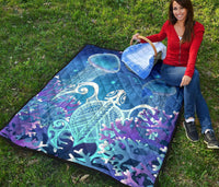 Hawaii Turtle Jellyfish Coral Galaxy Premium Quilt - Polynesian Pride