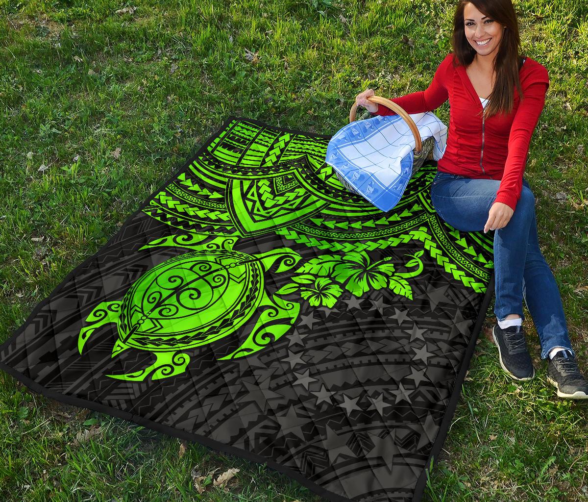 Cook Islands Polynesian Premium Quilt - Green Turtle - Polynesian Pride