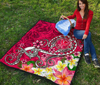 Hawaii Premium Quilt - Turtle Plumeria Polynesian Tattoo Pink Color - Polynesian Pride