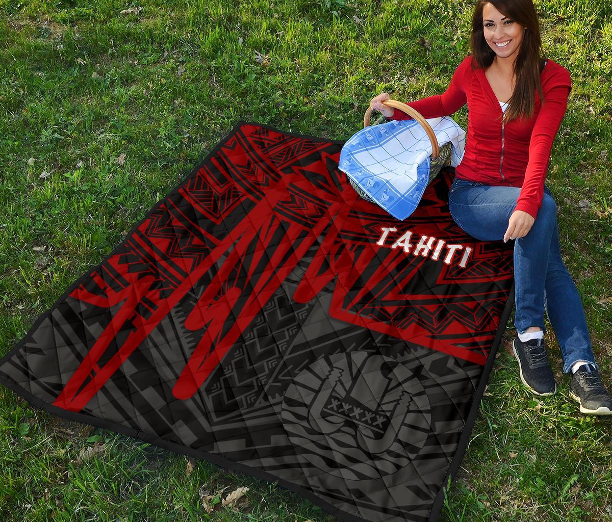 Tahiti Premium Quilt - Tahiti Seal In Heartbeat Patterns Style (Red) - Polynesian Pride