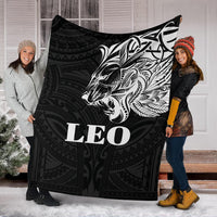 Sun In Leo Zodiac Premium Blanket Polynesian Tattoo Simple - White - Polynesian Pride