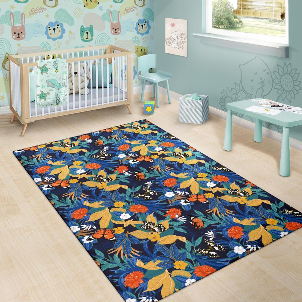 Tropical Buttterfly And Flower Rug - Polynesian Pride